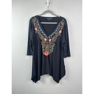 Soft Surroundings Embroidered Tunic Top Women's XL‎ Johnny Style Cottagecore